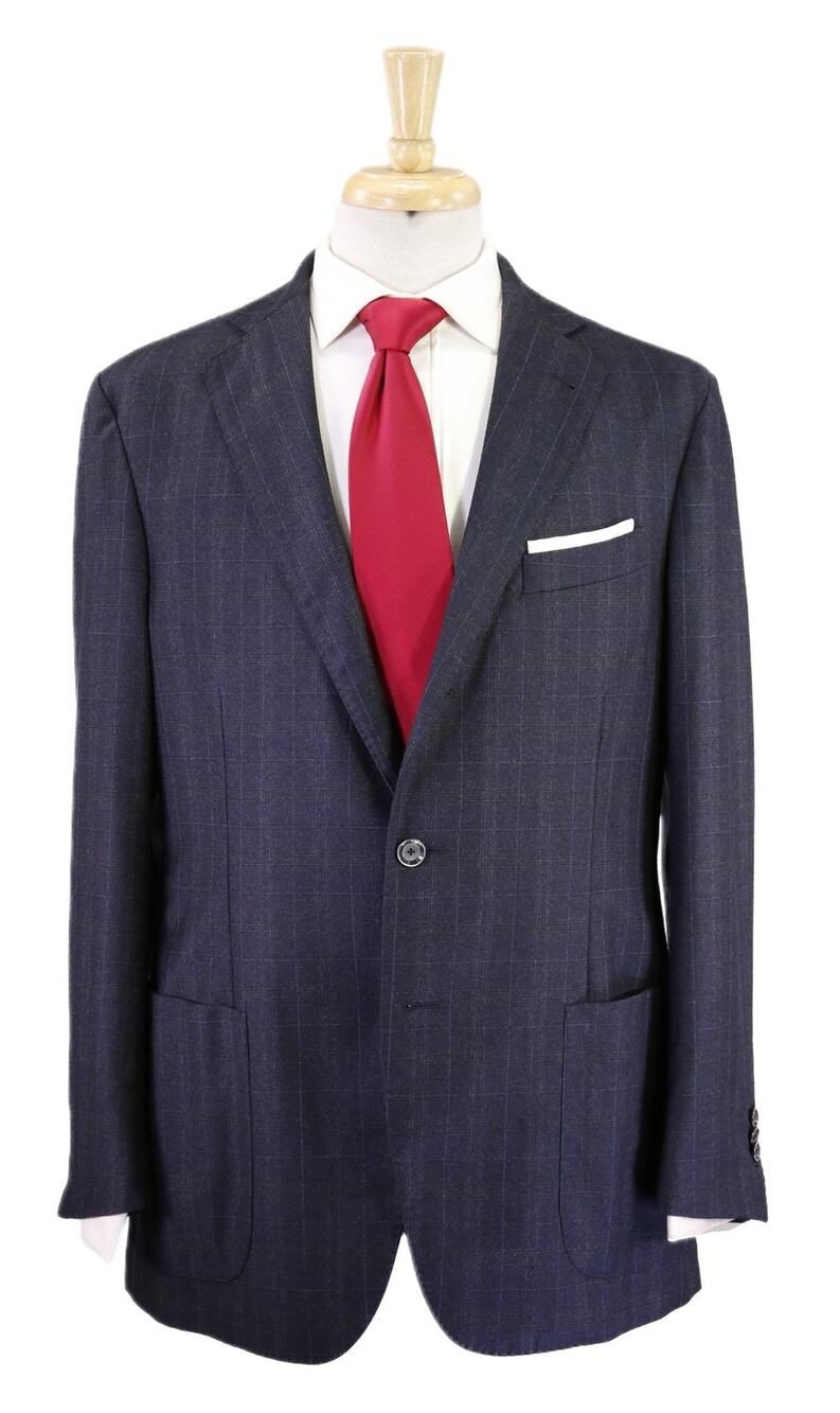 Pal Zileri Green Label Blue Gray Plaid Flannel Wool Unstructured Suit 42R